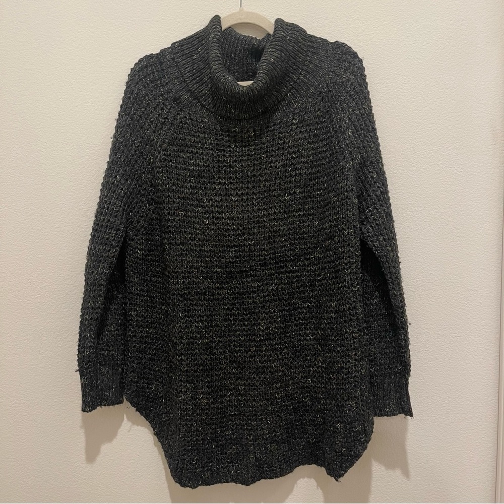 Free People Dylan Tweedy Turtleneck Sweater Oversized Wool Linen